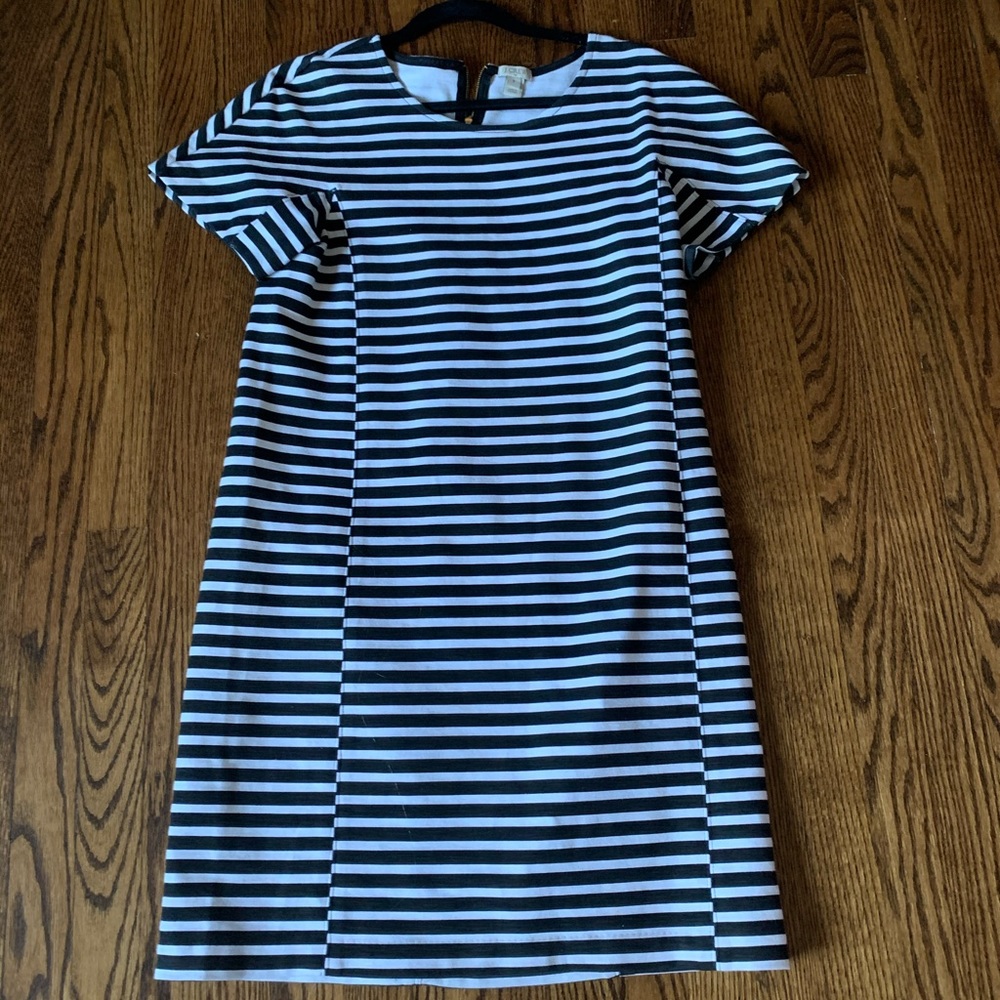 J. Crew Black and White Striped Asymmetrical Dress